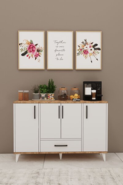 Mirobi Nedudo Kahve Köşesi Çok Amaçlı Dolap 4 Kapaklı 1 Çekmeceli Kiler Mutfa...