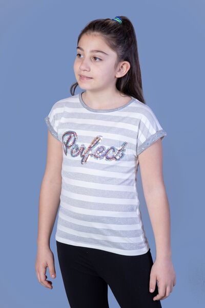 Toontoy Κοριτσίστικο μπλουζάκι με στάμπα, κοντό μανίκι και ρίγες