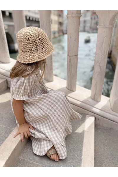 Cigit Φόρεμα από βιολογική μουσελίνα με καρό γιακά Pöti, για ηλικίες 2-10 ετώ...