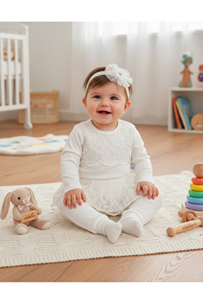 MİNİBORN Lace Detailed High Quality Cotton 2-Piece Baby Girl Set