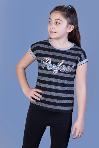 Toontoy Κοριτσίστικο μπλουζάκι με στάμπα, κοντό μανίκι και ρίγες