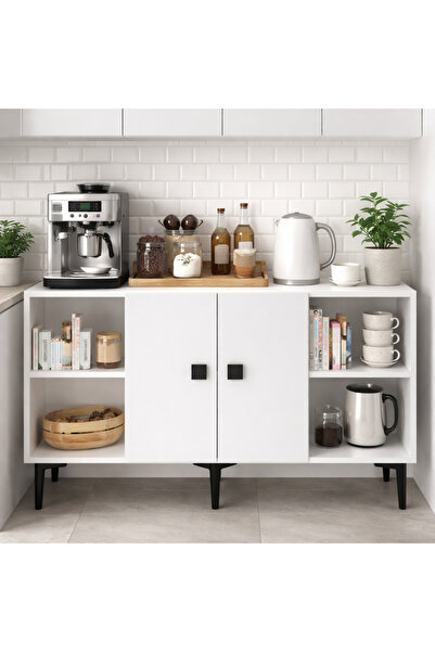 Alina Dizayn RUBY KONSOL BEYAZ VE KAHVE KÖŞESİ, MUTFAK DOLABI, ÇOK AMAÇLI DOLAP