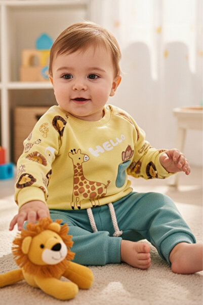 bebegen Baby Boy Yellow Pocket Monkey Printed Set of 2