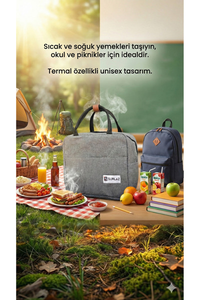 SürLaz Sıcak ve Soğuk Gıda Taşıma Termal Çanta – Piknik, Kamp, Yolculuk, Okul...