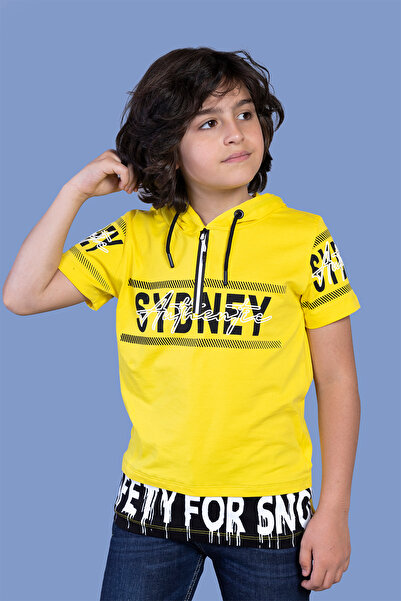 Toontoy Boy's Printed Hooded Zippered Short Sleeve T-Shirt