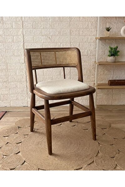 silla Concept Odin Sandalye Teddy Krem Kumaş Hasırlı Ceviz Ahşap Sandalye