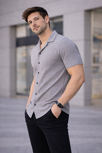 WE AND ME Erkek Kısa Kollu Polo Yaka Düğmeli Gömlek Slim Fit Günlük Triko Üst