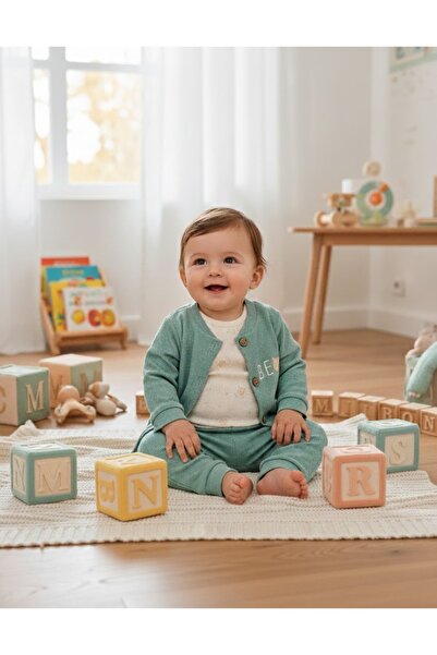 MİNİBORN Cotton Bear Embroidered 3-Piece Baby Boy Set