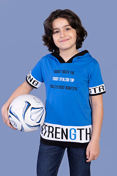 Toontoy Boy's Printed Hooded Short Sleeve T-Shirt - Tk12898