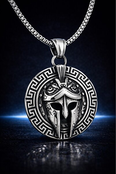 VİKİNGS قلادة محارب سبارتان يوناني قديم - ميدالية رجالية من الفولاذ المقاوم ل...