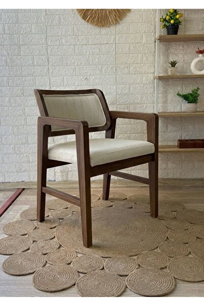silla Concept İstanbul Sandalye Teddy Krem Kumaş Ceviz Ahşap Sandalye