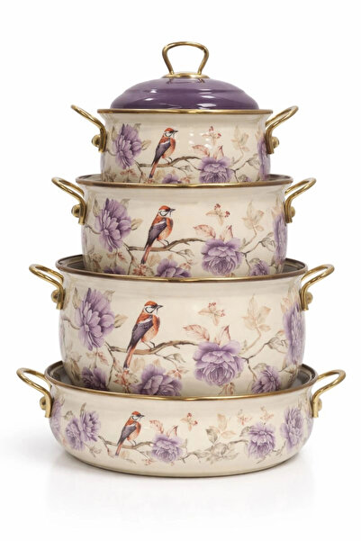 PR HOME Fiorella Derin Bombeli Emaye Tencere Seti 16 - 20 -24 - 26 Pilav Tenc...