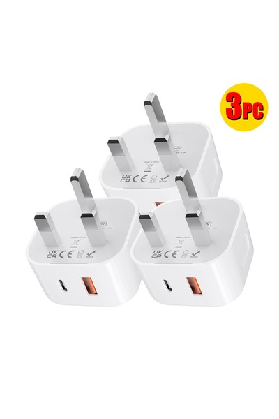 BUYMART 3PC COMBO - 20 W USB-A Type-C Port UK Charger