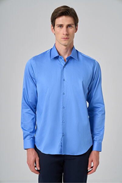 Morven Men's Blue Dynamic Fit Hard Collar Shirt