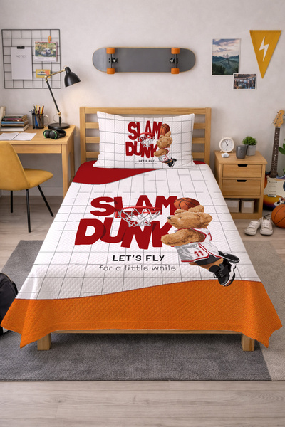 Evmila Basketbolcu Teddy Desenli Genç Ve Çocuk Baskılı Tek Kişilik Pike Takım...