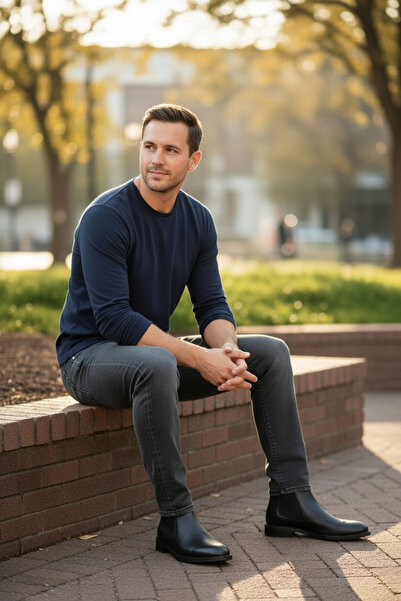 MelAlp Men's Genuine Leather Boots with Side Elastic