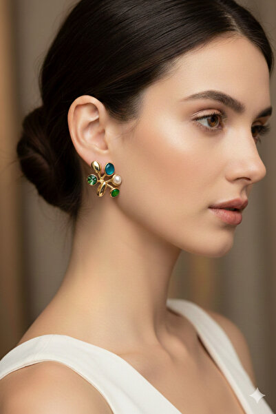 PETEK AKSESUAR Ellipse Colorful Stone Earrings