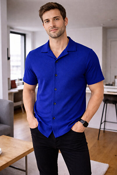 WE AND ME Erkek Kısa Kollu Polo Yaka Düğmeli Gömlek Slim Fit Günlük Triko Üst