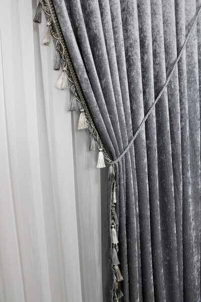 MebelPort Curtain Chenille Backdrop Curtain Double Wing with Fringe Edge (Rig...