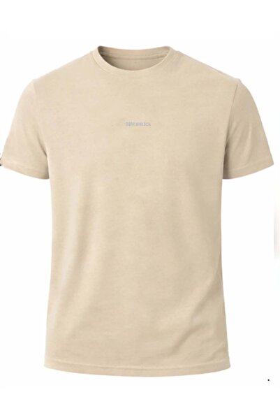 no44 Erkek Tişört Bisiklet Yakalı Flamlı Modal Regular Kum Bej T-Shirt