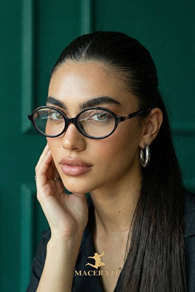 MACERATİ نظارات بإطار أسود بيضاوي مع فلتر الضوء الأزرق