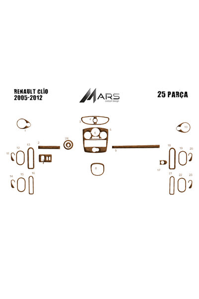 Marscockpitdesign رينو كليو 3 بيانو أسود مطلي مكيف رقمي 2005-2012 9 قطع