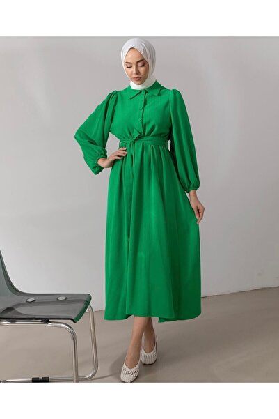 Esre Store فستان حجاب أخضر - مزين بأزرار