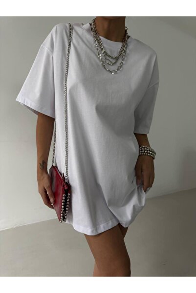 Güneş Beyaz Oversize Baskılı Basic Tişört – Cles Couture