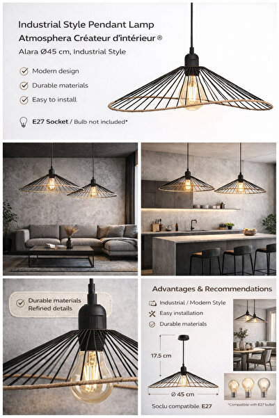 Atmosphera Créateur D'intérieur Lampă suspendată metalică Negru Alara 45×42×1...