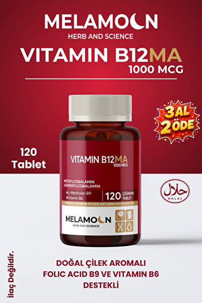 Melamoon B12, B6 Ve Folik Asit: Sinir Sistemi, Kan Oluşumu Desteği 1000mcg 12...