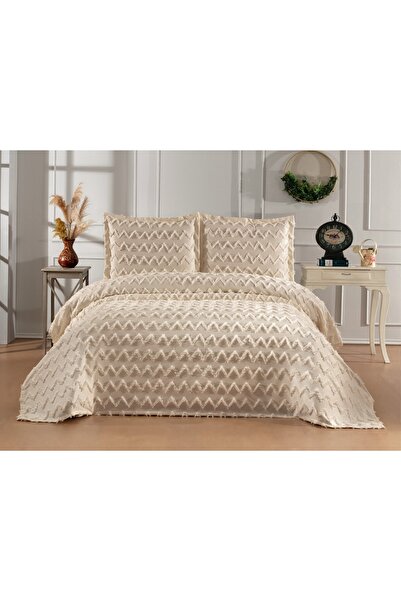 DANTEELHOME Nüans 3 Parça Çift Kişilik Yatak Örtüsü Bej