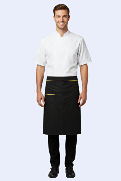 PERSONELİTY Black Gold Belted Waist Apron with Pockets
