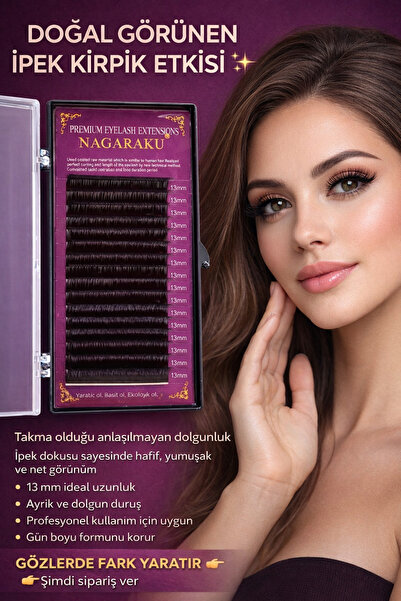 TAKIŞTIR Siyah Renk Saf İpek Kirpik 0.07 D Kıvrım 13 Mm Mix Uzunluk