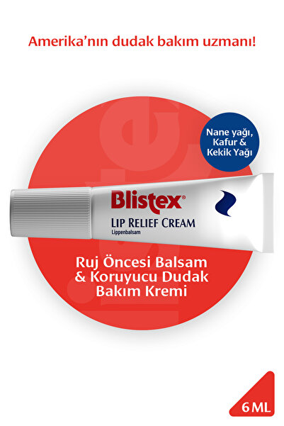 Blistex Lip Relief Cream 6ml - Dudak Bakım Kremi & Ruj Öncesi Balsam – Nem, P...