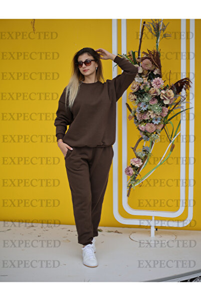 EXPECTED Γυναικείο Καφέ Σετ Φόρμας 3 Κλωστών Σαροντάν