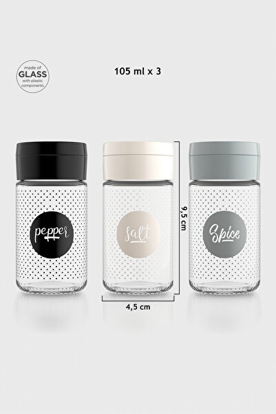 Renga Dorian Yazı Desenli 105 ml 3'lü Cam Tuzluk Biberlik Seti 122007 Siyah-B...