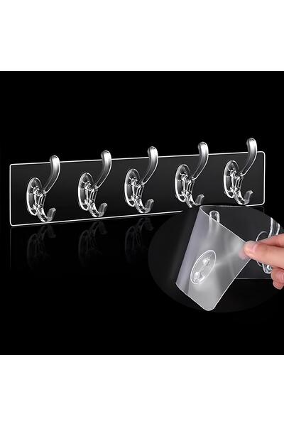 zeixpow 5 li Yapışkanlı Şeffaf Duvar Askısı Banyo Mutfak Düzenleyici Askı Pra...