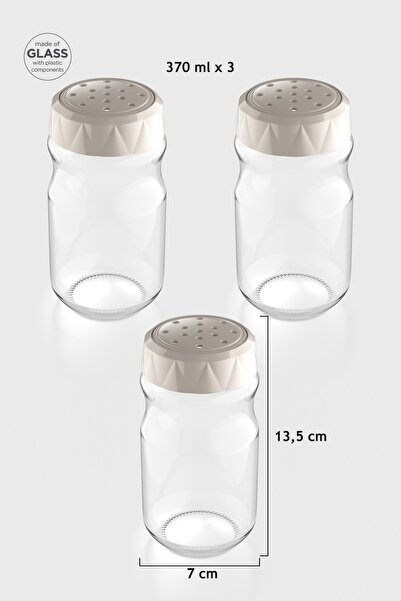 Renga Lexa 370 ml Set of 3 Glass Spice Jars 161016 Beige