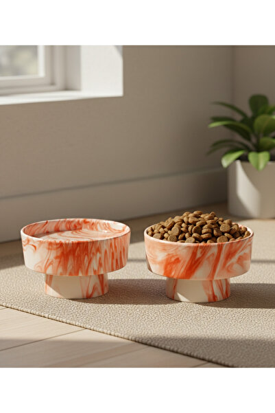 ARKHERA 2'Li set Seramik Yüksek Kedi ve Köpek Mama Su Kabı