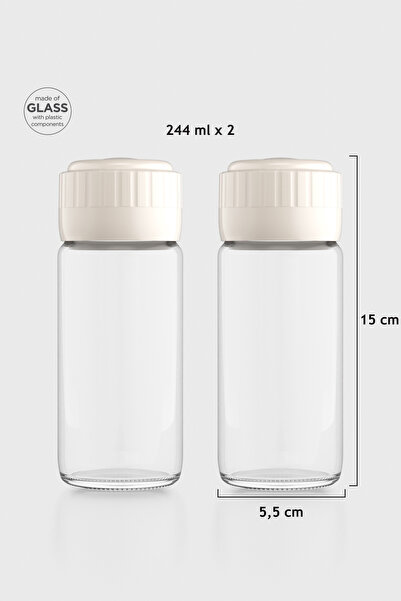 Renga Hibrit 244 ml Bej Kapaklı 2'li Cam Baharatlık Seti 161005