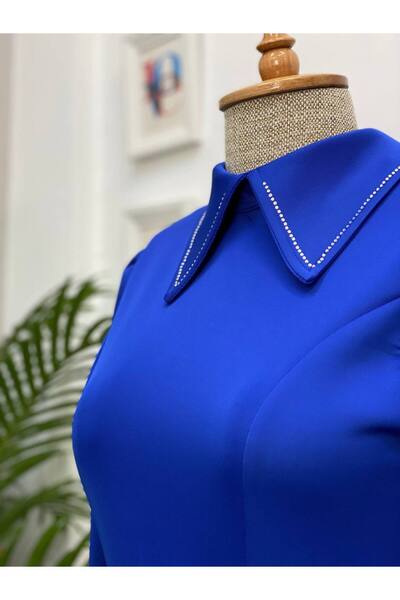 Esre Store 4447 - Φόρεμα Τεσεττούρ με πέτρες, Μπλε