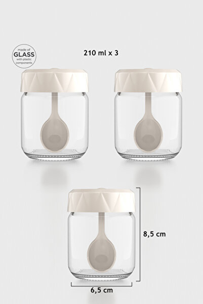 Renga Lexa 210 ml Set of 3 Glass Spice Jars with Spoon 161019 Beige
