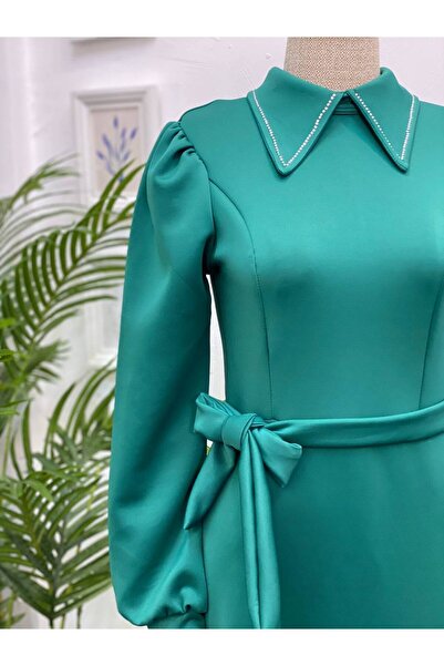 Esre Store 4447 - Сукня з камінням, смарагдово-зелена