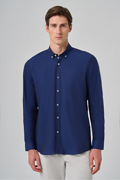 Morven Men's Navy Blue Regular Fit Buttoned Collar Shirt