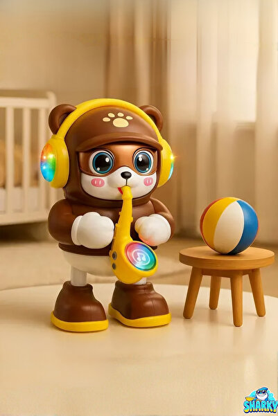 SHARKY Sesli Işıklı Müzikli Dans Eden Hareketli Saksafonlu Yürüyen Robot Ayı