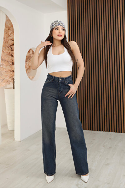macharel jeans Kadın Yüksek Bel Jean Kot Palazzo Pantolon