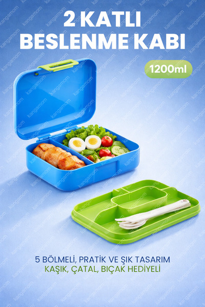 M&L LUNCH BOX 2 Katlı Beslenme Kutusu - Kendinden Kaşıklı, Çatallı, Bıçaklı -...