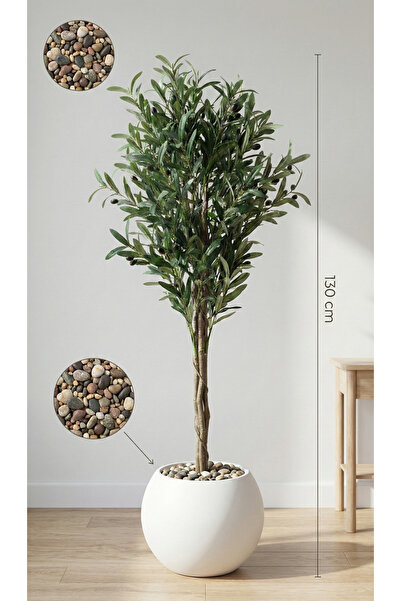 MG شجرة زيتون بفرعين بطول 130 سم بمركن مكور بالون الأبيض