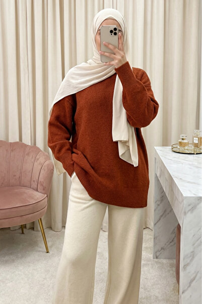 Modamorfo Half-High Neck Soft Casual Knitwear Sweater - Tile-Colored