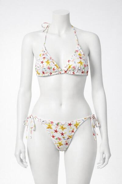 VAJESTO Women's White Triangle Bikini Set Stretch Fabric Stretchy Side Tie Ha...